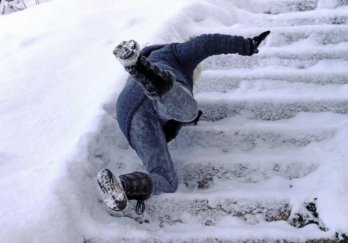 Slip and fall on icy stairs