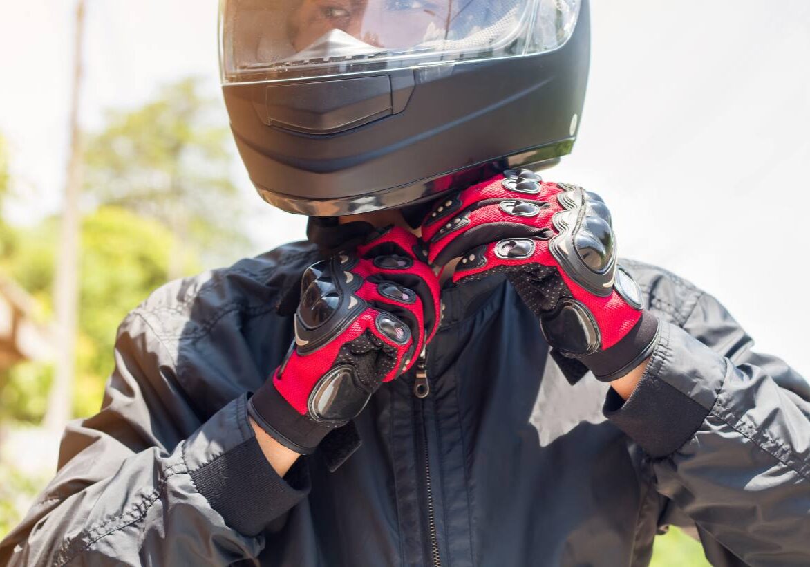 Motorcyclist with protective gear